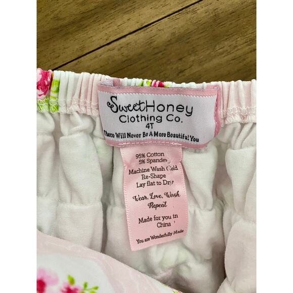SweetHoney Pink Petal Knit Floral Sleeveless Ruffle Romper One Piece Preppy 4T - Picture 7 of 7
